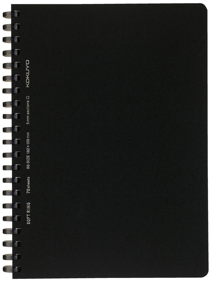 Soft ring Notebook 5mm Grid line B6 70 Sheets Black,Black, medium