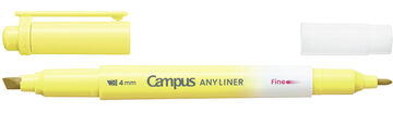 Campus ANY LINER Bleed Resistant Twin Highlighter 4mm Fine Point Tip Soft Yellow,Yellow, small image number 1
