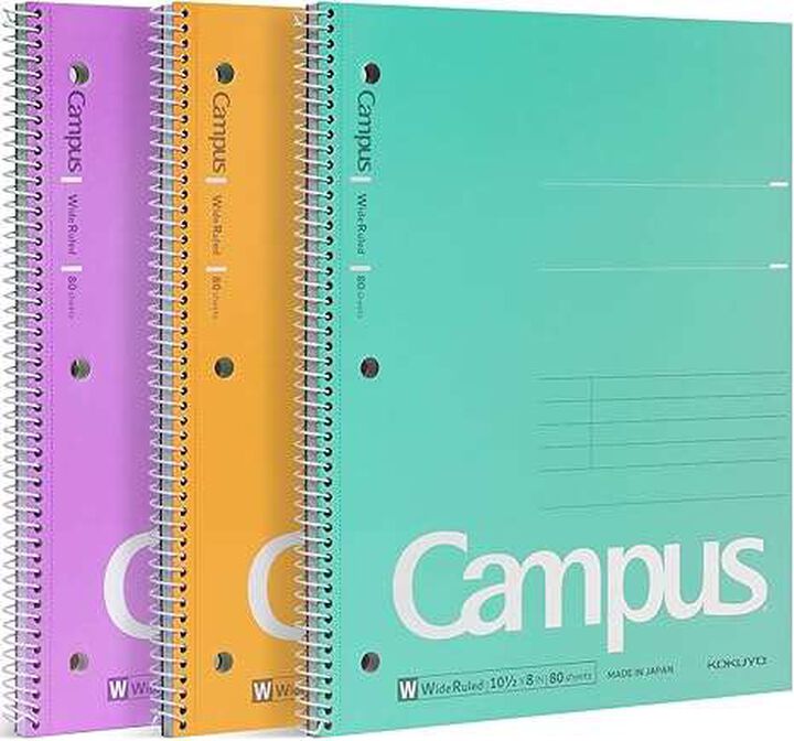 Campus Spiral Notebook 10-1/2" x 8" 8.7mm Wide Rule 80 Sheets Pack of 3 Colors,, medium