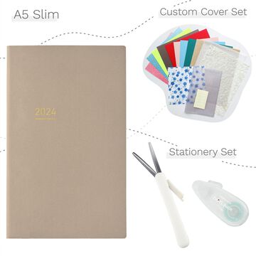 Jibun Techo Lite 2024 A5 Slim Beige with Custom Cover & Stationery SET,, small image number 0