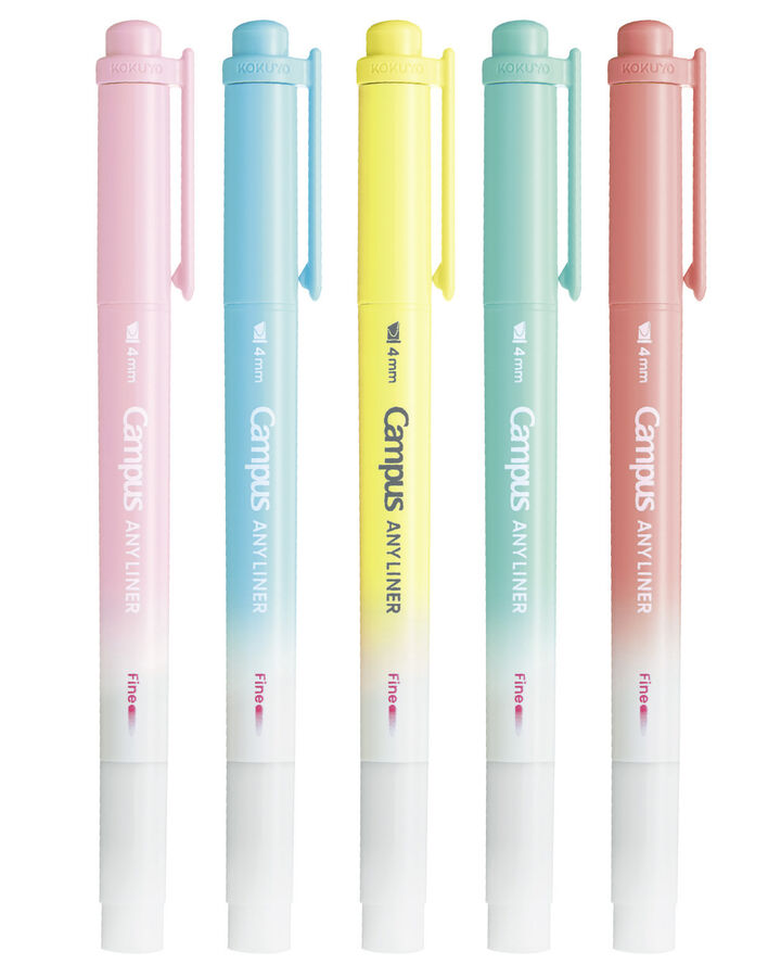 Campus ANY LINER Bleed Resistant Twin Highlighter 4mm Fine Point Tip Soft 5 Color Set,, medium