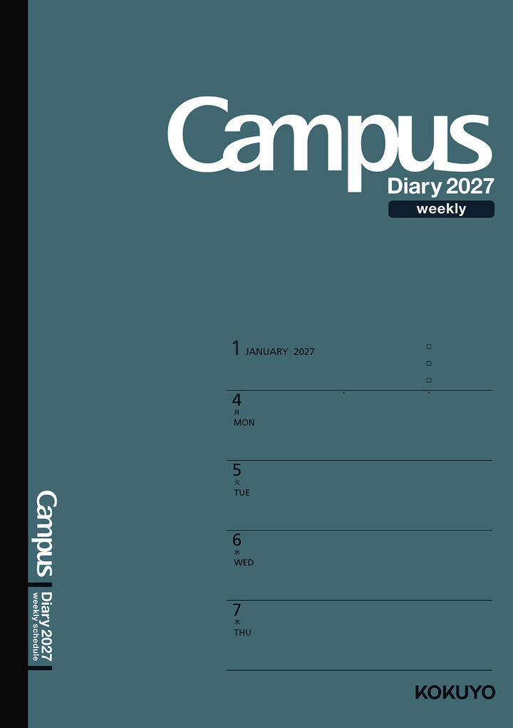 Campus Diary 2027  Weekly Horizontal left A5 Dark Green,Dark Green, medium