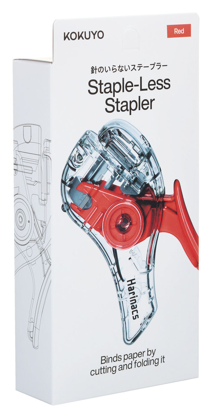 Transparent Mechanism Stapleless Stapler Harinacs Compact Alpha 5 Sheets Red,Red, medium