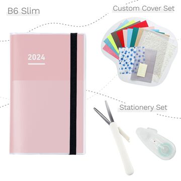 Jibun Techo First Kit mini 2024 B6 Slim Pink with Custom Cover & Stationery SET,, small