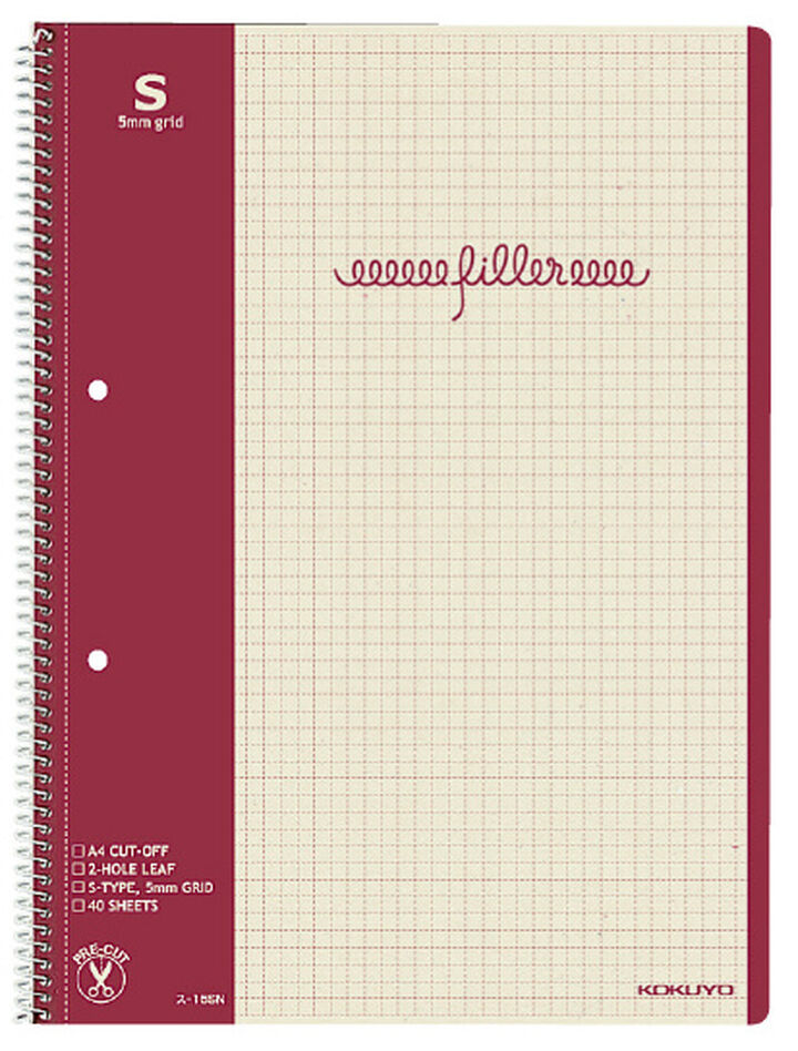 Filler Notebook A4 5mm grid rule,Red, medium