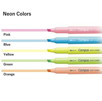 Campus ANY LINER Bleed Resistant Twin Highlighter 4mm Fine Point Tip Neon Yellow,Yellow, small image number 2