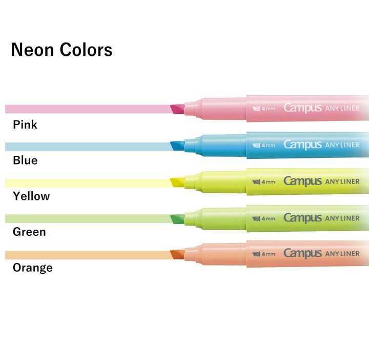 Campus ANY LINER Bleed Resistant Twin Highlighter 4mm Fine Point Tip Neon Yellow,Yellow, medium image number 2