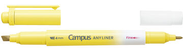 Campus ANY LINER Bleed Resistant Twin Highlighter 4mm Fine Point Tip Smoky Yellow,Yellow, small image number 1