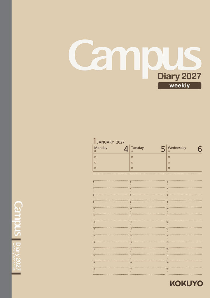 Campus Diary 2027  Weekly Vertical A5 Sand beige,Sand beige, medium
