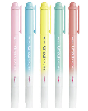 Campus ANY LINER Bleed Resistant Twin Highlighter 4mm Fine Point Tip Soft 5 Color Set,, small image number 1