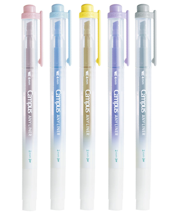 Campus ANY LINER Bleed Resistant Twin Highlighter 4mm 2mm Tip Smoky 5 Color Set,, medium image number 1
