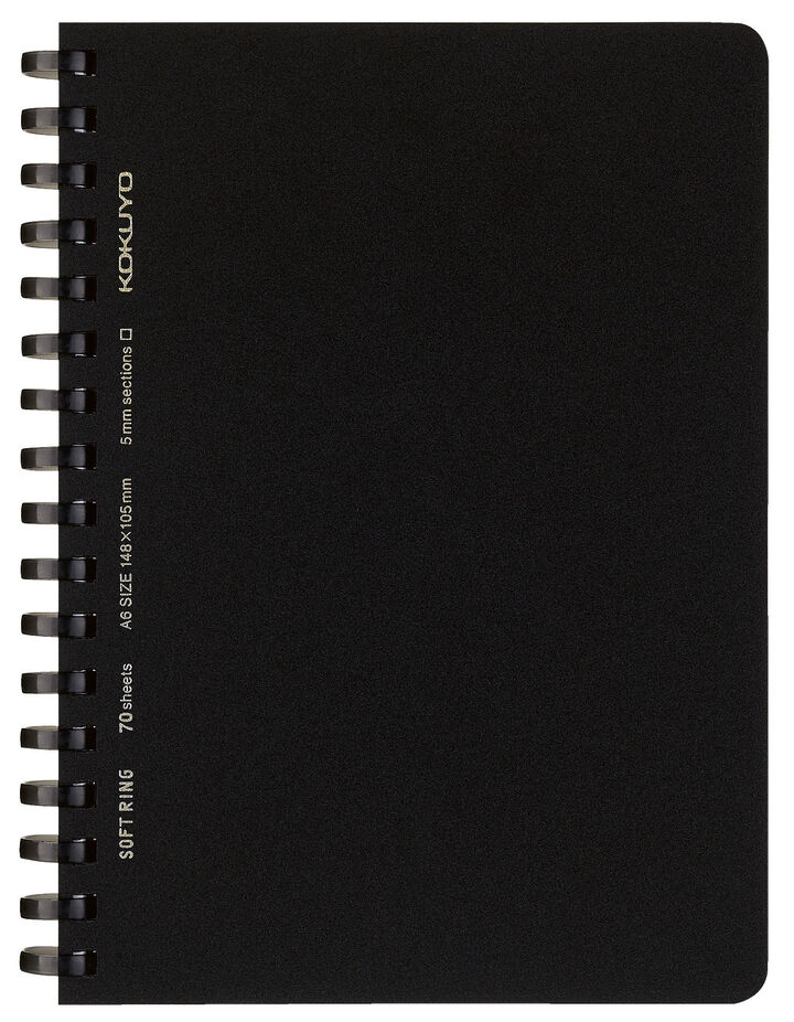 Soft ring Notebook 5mm Grid line A6 70 Sheets Black,Black, medium image number 0