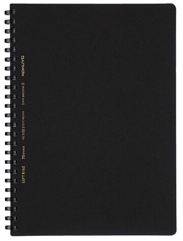 Soft ring Notebook 5mm Grid line A5 70 Sheets Black,Black, small image number 0