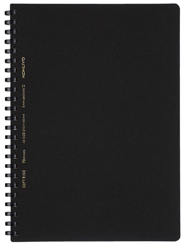 Soft ring Notebook 5mm Grid line A5 70 Sheets Black,Black, medium