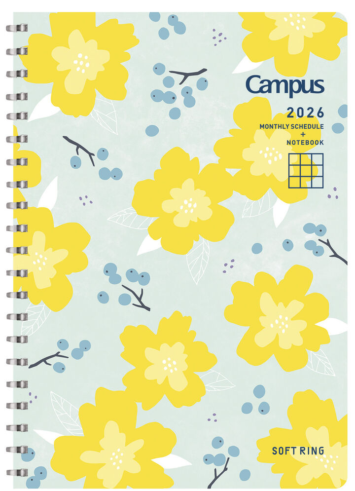 Softring Diary 2026 Monthly + Grid Notes B6 Flower (Yellow),Yellow, medium