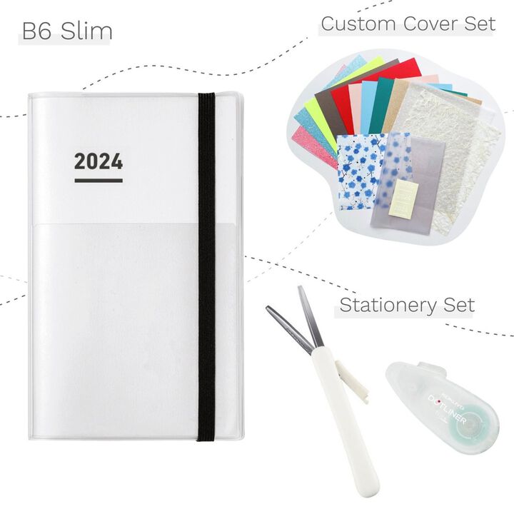 Jibun Techo First Kit mini 2024 B6 Slim White with Custom Cover & Stationery SET,, medium image number 0