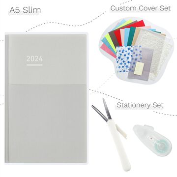 Jibun Techo DAYs 2024 A5 Slim Gray with Custom Cover & Stationery SET,, small image number 0