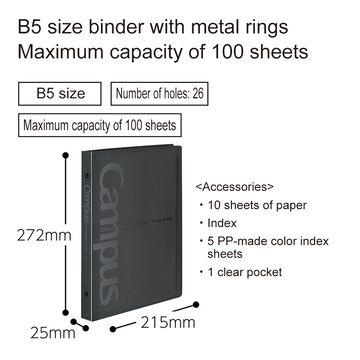 Campus Binder Notebook 26 Hole PP Cover B5 Black 10 Sheets,Black, small image number 6