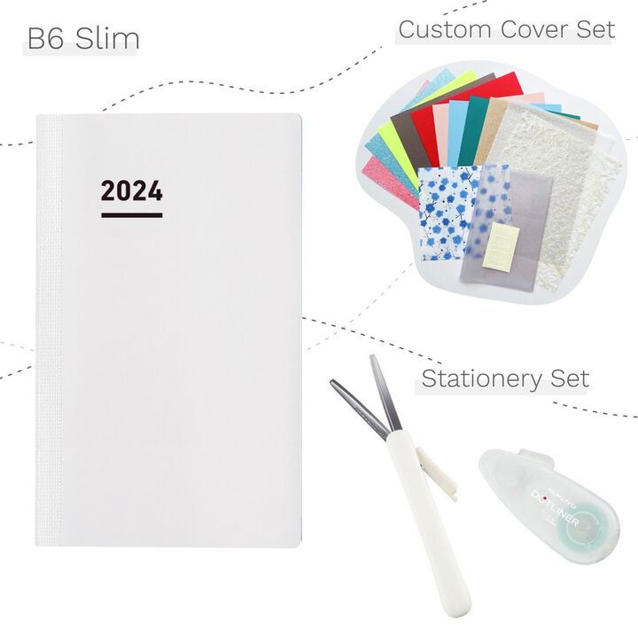 Jibun Techo Diary mini B6 Slim 2024 Refill with Custom Cover & Stationery SET