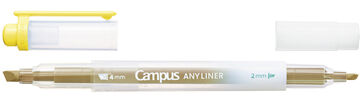Campus ANY LINER Bleed Resistant Twin Highlighter 4mm 2mm Tip Smoky Yellow,Yellow, small image number 1