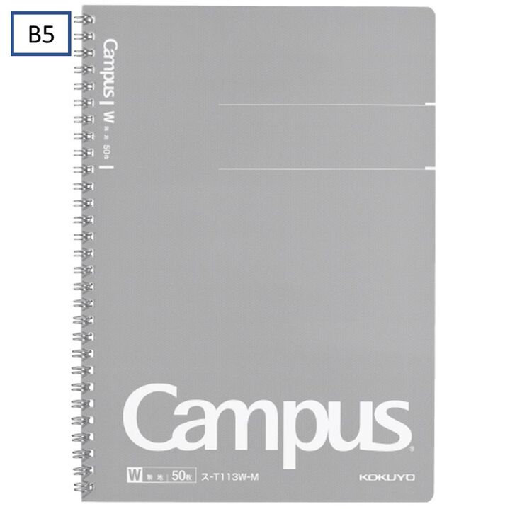 Campus Twin ring Notebook Plain Rule 50 Sheets B5,Gray, medium