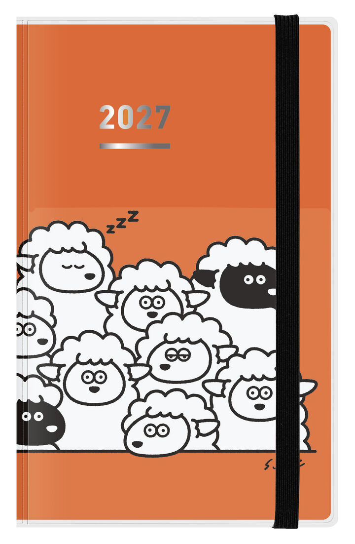 Jibun Techo Firstkit mini (DIARY+IDEA+LIFE) 2027 B6 slim Limited Fluffy Sheep Gathering Orange,Orange, medium