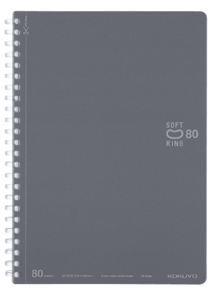 Soft Ring notebook Colorful A5 80 Sheets Dark Glay,Dark Gray, medium