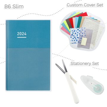 Jibun Techo DAYs mini 2024 B6 Slim Blue with Custom Cover & Stationery SET,, small image number 0
