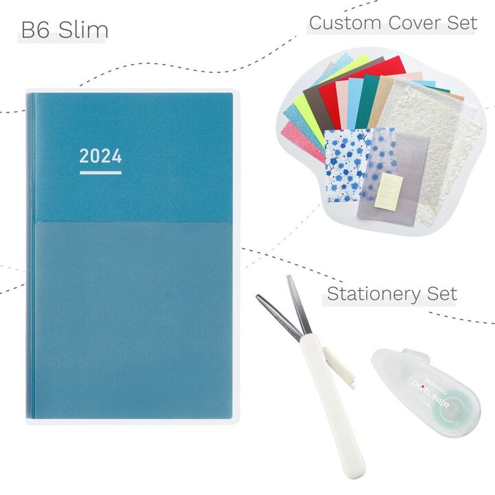 Jibun Techo DAYs mini 2024 B6 Slim Blue with Custom Cover & Stationery SET,, medium image number 0