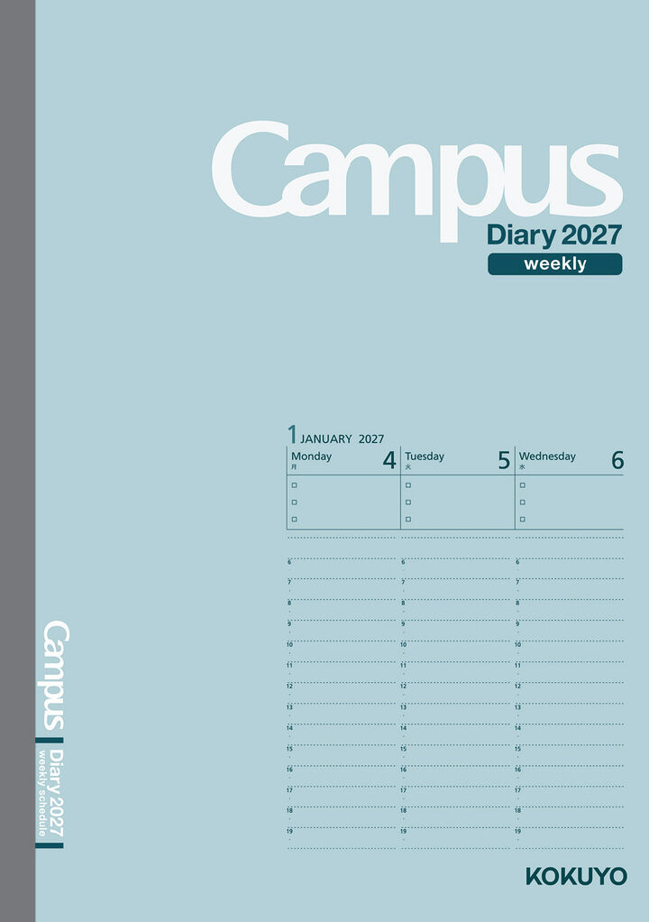 Campus Diary 2027  Weekly Vertical A5 Light Green,Light green, medium