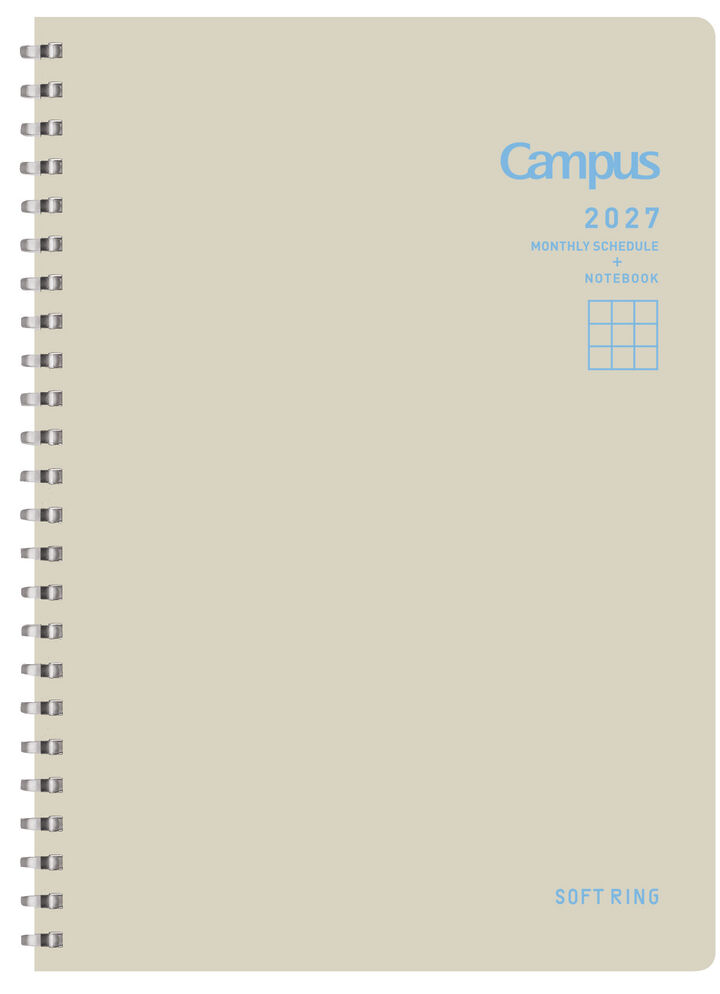 Softring Diary 2027  Monthly + Grid Notes A5 Beige,Beige, medium