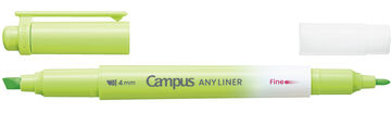 Campus ANY LINER Bleed Resistant Twin Highlighter 4mm Fine Point Tip Neon Green,Green, small image number 1