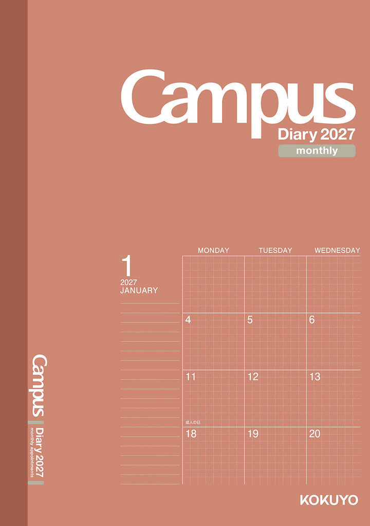 Campus Diary 2027  Monthly Grid type A5 Red,Red, medium