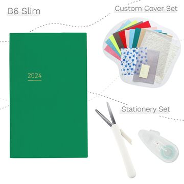 Jibun Techo Lite mini 2024 B6 Slim Green with Custom Cover & Stationery SET,, small image number 0