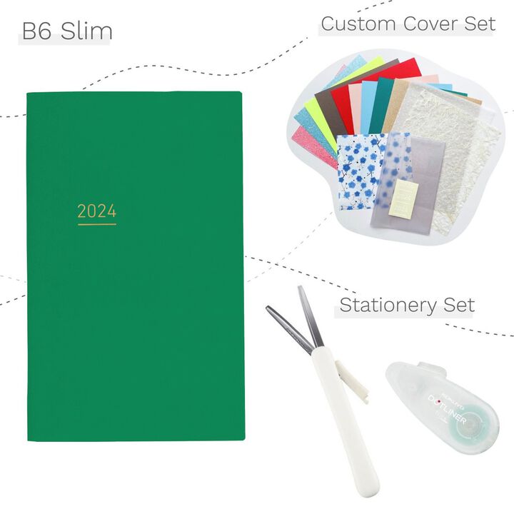 Jibun Techo Lite mini 2024 B6 Slim Green with Custom Cover & Stationery SET,, medium image number 0