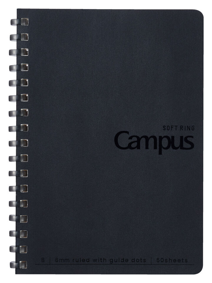 Campus Soft Ring Notebook A6 6mm Dotted Rule 50 Sheets Black,Black, medium