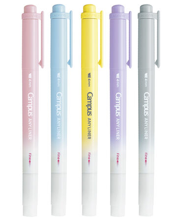 Campus ANY LINER Bleed Resistant Twin Highlighter 4mm Fine Point Tip Smoky 5 Color Set,, small image number 1
