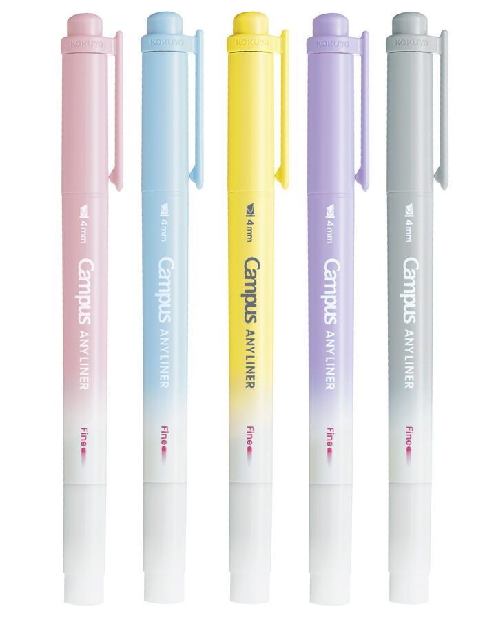 Campus ANY LINER Bleed Resistant Twin Highlighter 4mm Fine Point Tip Smoky 5 Color Set,, medium image number 1
