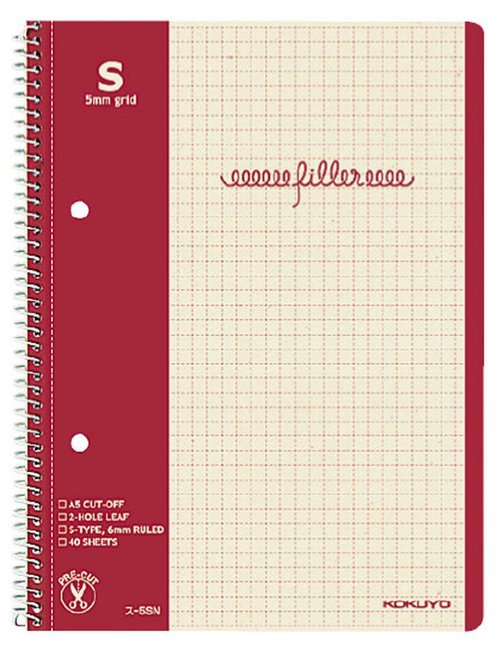 Filler Notebook A5 5mm grid rule,Red, medium