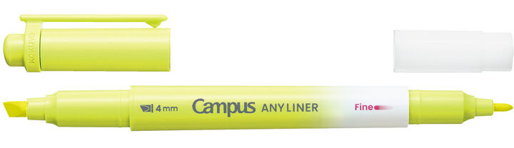 Campus ANY LINER Bleed Resistant Twin Highlighter 4mm Fine Point Tip Neon Yellow,Yellow, medium