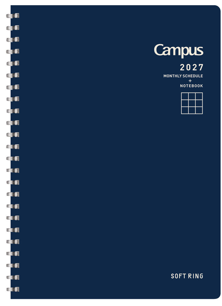 Softring Diary 2027  Monthly + Grid Notes A5 Navy,Navy, medium