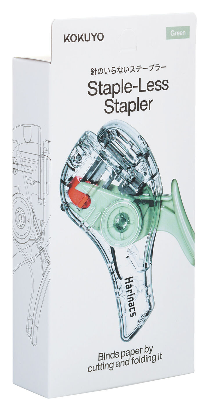 Transparent Mechanism Stapleless Stapler Harinacs Compact Alpha 5 Sheets Green,Green, medium