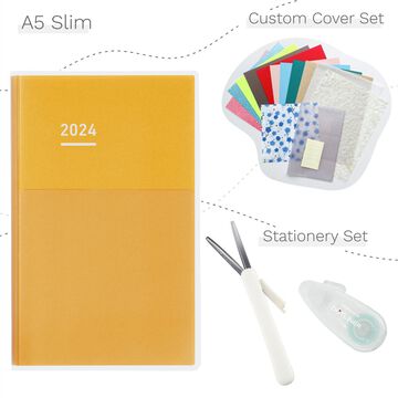 Jibun Techo DAYs 2024 A5 Slim Yellow with Custom Cover & Stationery SET,, small