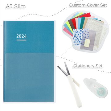 Jibun Techo DAYs 2024 A5 Slim Blue with Custom Cover & Stationery SET,, small