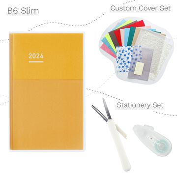 Jibun Techo DAYs mini 2024 B6 Slim Yellow with Custom Cover & Stationery SET,, small