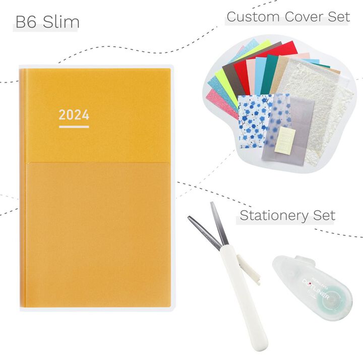 Jibun Techo DAYs mini 2024 B6 Slim Yellow with Custom Cover & Stationery SET