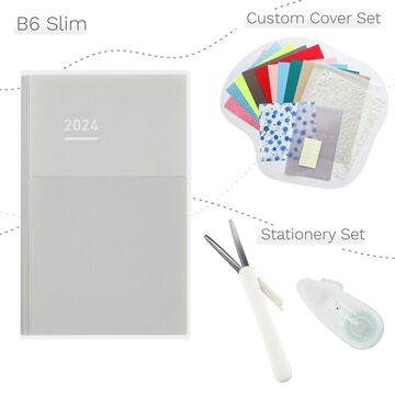 Jibun Techo DAYs mini 2024 B6 Slim Gray with Custom Cover & Stationery SET,, small