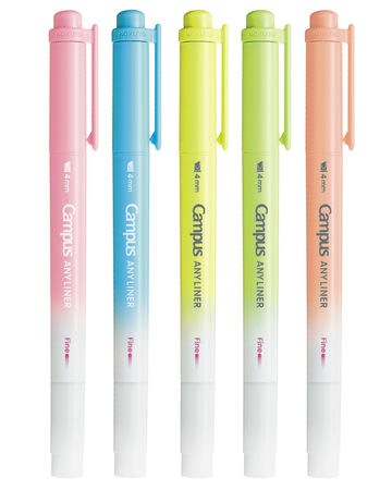 Campus ANY LINER Bleed Resistant Twin Highlighter 4mm Fine Point Tip Neon 5 Color Set,, small image number 1