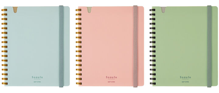 Soft Ring Notebook Sooofa  A6 4mm Grid Rule 80Sheets Pink,Pink, medium image number 2