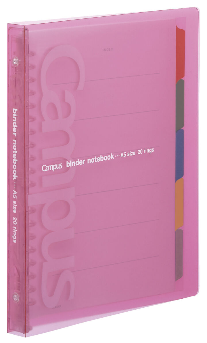 Campus Slide Slim PP Cover 20 Hole Binder Notebook A5 Pink,Pink, medium